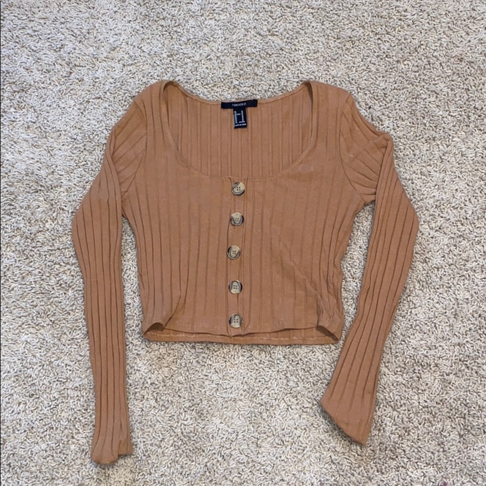 Forever 21 Cropped Ribbed Long Sleeve Top